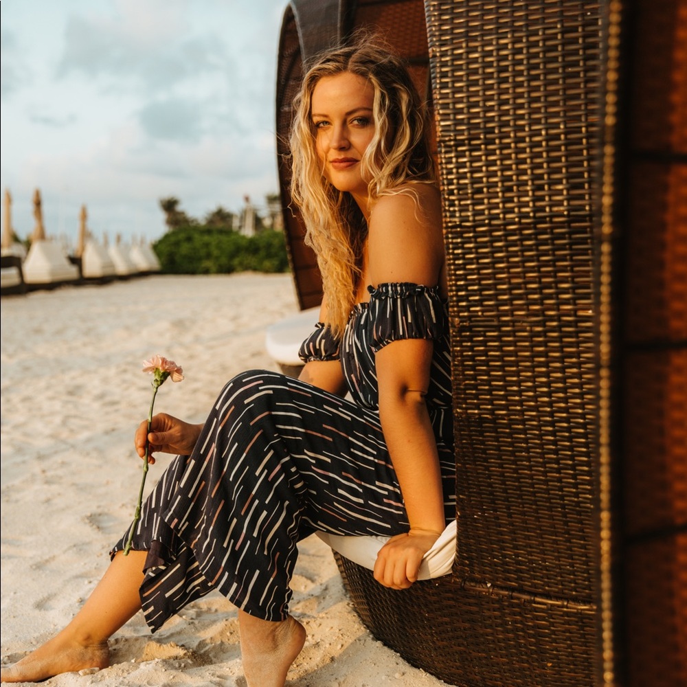 Lulus navy off the shoulder jumpsuit